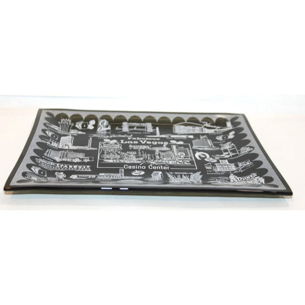 Mid Century Antique Black Fabulous Las Vegas Casino Center Glass Plate Flamingo - Picture 4 of 8